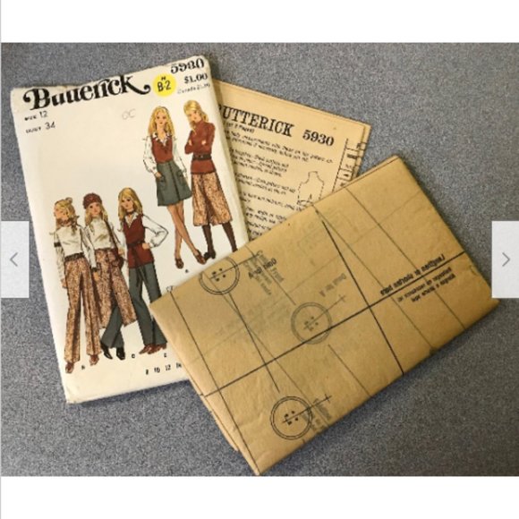 Vtg Butterick Sewing Pattern #5930 Ladies Clothing Trousers Tunic Top 1970s - Picture 2 of 3